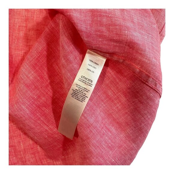 Chicos Womens Red 100% Linen No Iron Button Up Tunic Top Size 0 US S 3/4 Sleeve - Picture 4 of 15